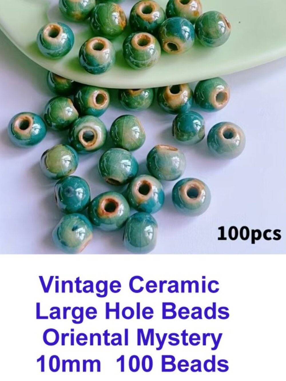 Vintage Ceramic Large Hole Beads Oriental Mystery 10mm 100 Beads